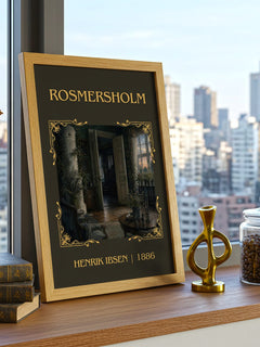 Rosmersholm Classic Book Art Print by Henrik Ibsen – framed print on a city-view windowsill