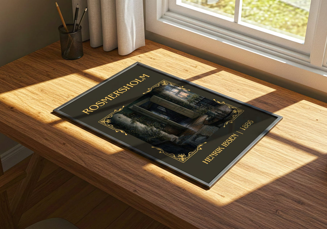 Rosmersholm Classic Book Art Print by Henrik Ibsen – print on a sunlit desk