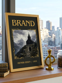 Brand Classic Book Art Print by Henrik Ibsen – framed print on a city-view windowsill
