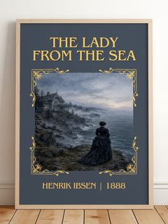 The Lady From The Sea Classic Book Art Print by Henrik Ibsen – framed print leaning on a wooden floor