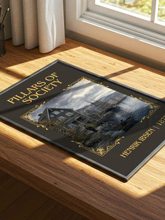 Pillars Of Society Classic Book Art Print by Henrik Ibsen – print on a sunlit desk