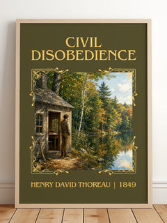 Civil Disobedience Classic Book Art Print by Henry David Thoreau – framed print leaning on a wooden floor