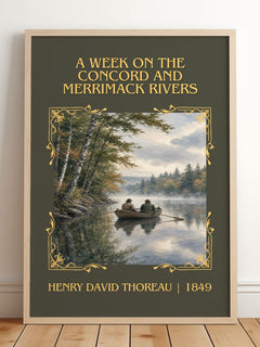A Week On The Concord And Merrimack Rivers Classic Book Art Print by Henry David Thoreau – framed print leaning on a wooden floor