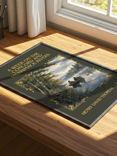 A Week On The Concord And Merrimack Rivers Classic Book Art Print by Henry David Thoreau – print on a sunlit desk