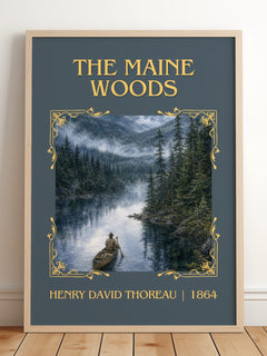 The Maine Woods Classic Book Art Print by Henry David Thoreau – framed print leaning on a wooden floor
