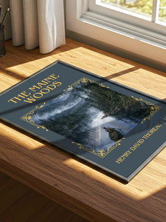 The Maine Woods Classic Book Art Print by Henry David Thoreau – print on a sunlit desk