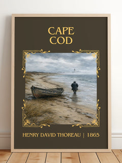 Cape Cod Classic Book Art Print by Henry David Thoreau – framed print leaning on a wooden floor