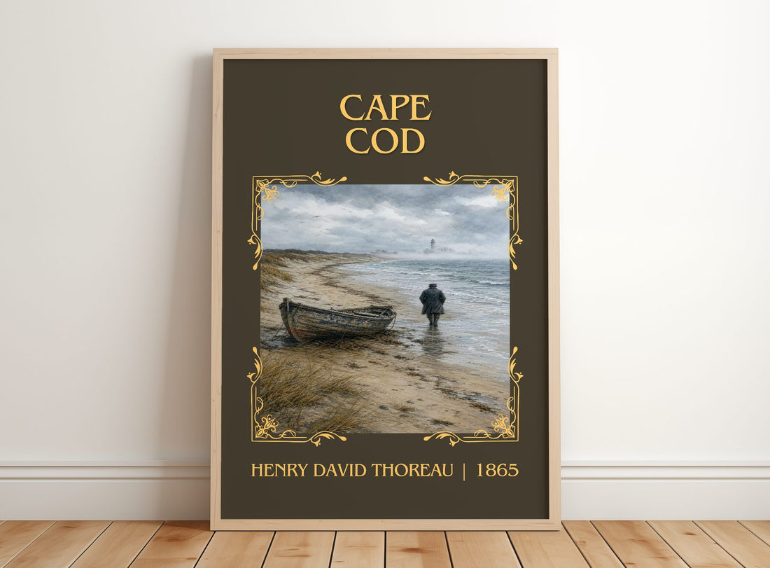 Cape Cod Classic Book Art Print by Henry David Thoreau – framed print leaning on a wooden floor
