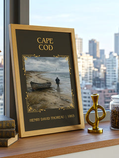 Cape Cod Classic Book Art Print by Henry David Thoreau – framed print on a city-view windowsill