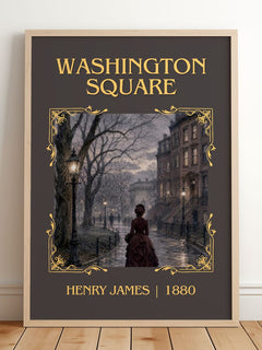 Washington Square Classic Book Art Print by Henry James – framed print leaning on a wooden floor