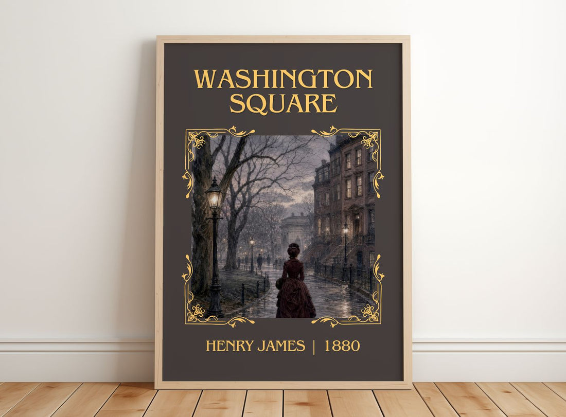 Washington Square Classic Book Art Print by Henry James – framed print leaning on a wooden floor
