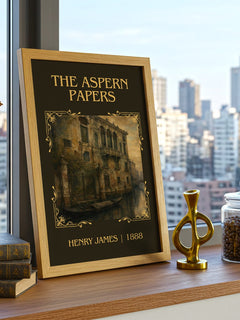 The Aspern Papers Classic Book Art Print by Henry James – framed print on a city-view windowsill