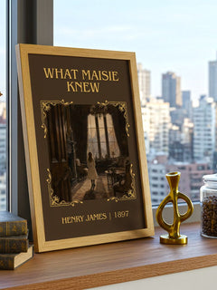 What Maisie Knew Classic Book Art Print by Henry James – framed print on a city-view windowsill