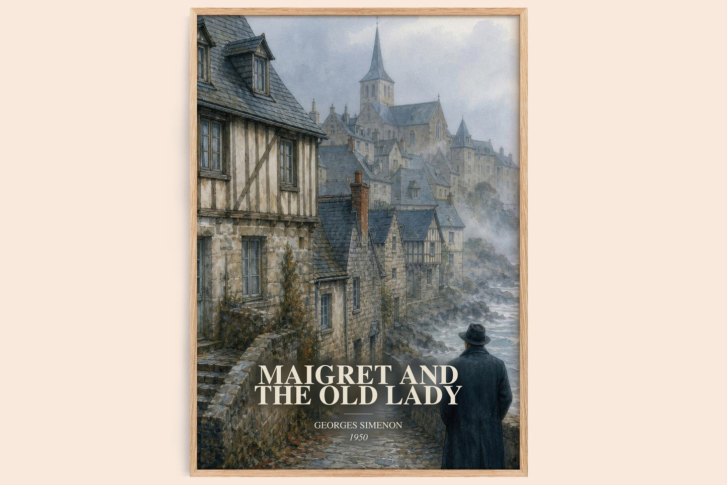 Maigret And The Old Lady watercolour book poster by Georges Simenon – framed literary art print