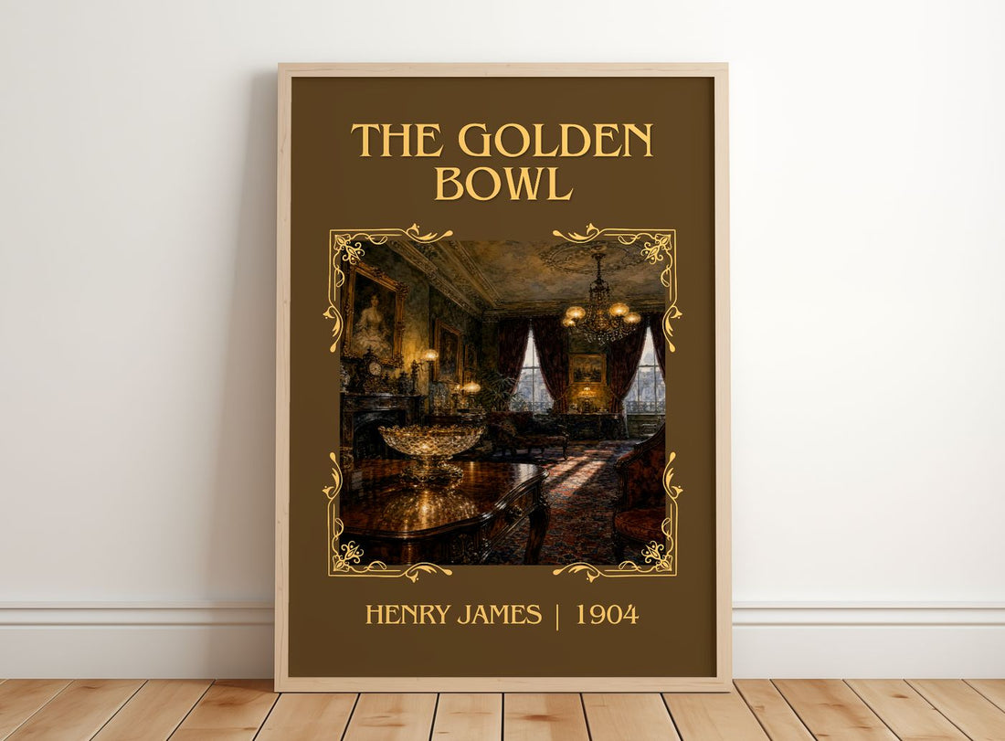 The Golden Bowl Classic Book Art Print by Henry James – framed print leaning on a wooden floor