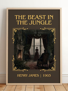 The Beast In The Jungle Classic Book Art Print by Henry James – framed print leaning on a wooden floor