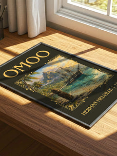 Omoo Classic Book Art Print by Herman Melville – print on a sunlit desk