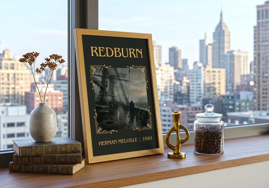 Redburn Classic Book Art Print by Herman Melville – framed print on a city-view windowsill