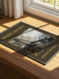 White-Jacket Classic Book Art Print by Herman Melville – print on a sunlit desk