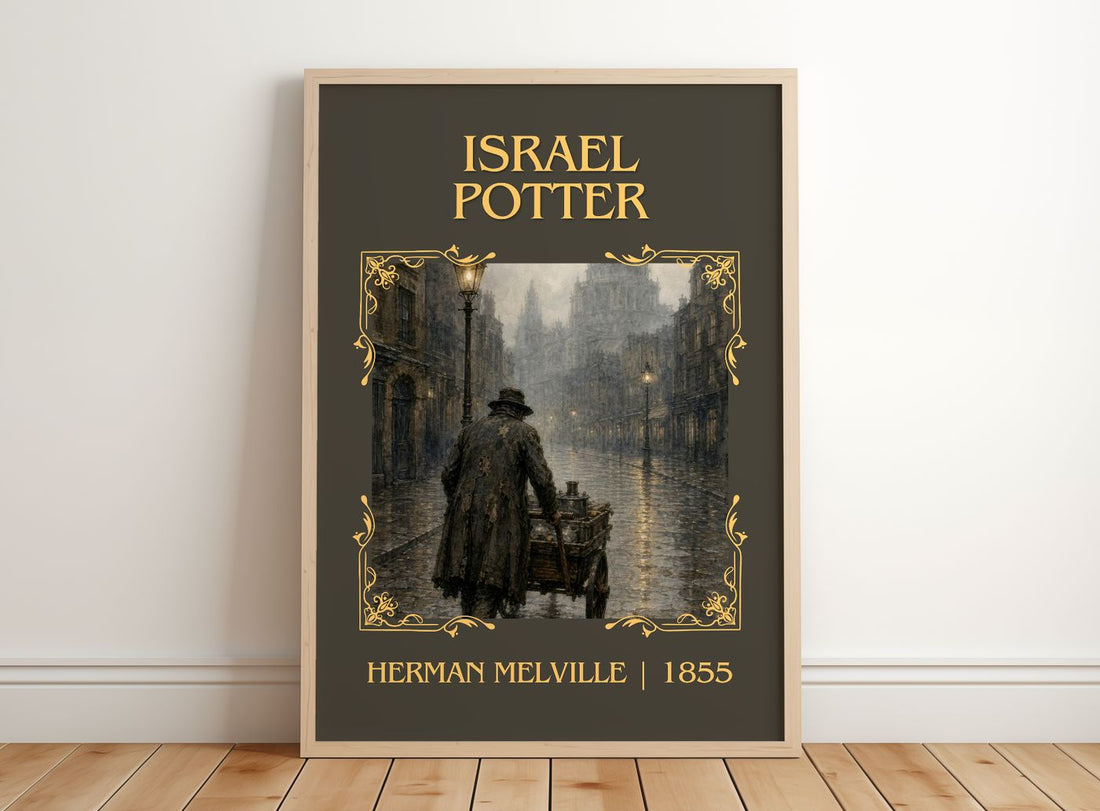 Israel Potter Classic Book Art Print by Herman Melville – framed print leaning on a wooden floor