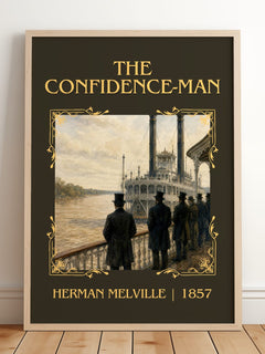 The Confidence-Man Classic Book Art Print by Herman Melville – framed print leaning on a wooden floor