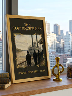 The Confidence-Man Classic Book Art Print by Herman Melville – framed print on a city-view windowsill