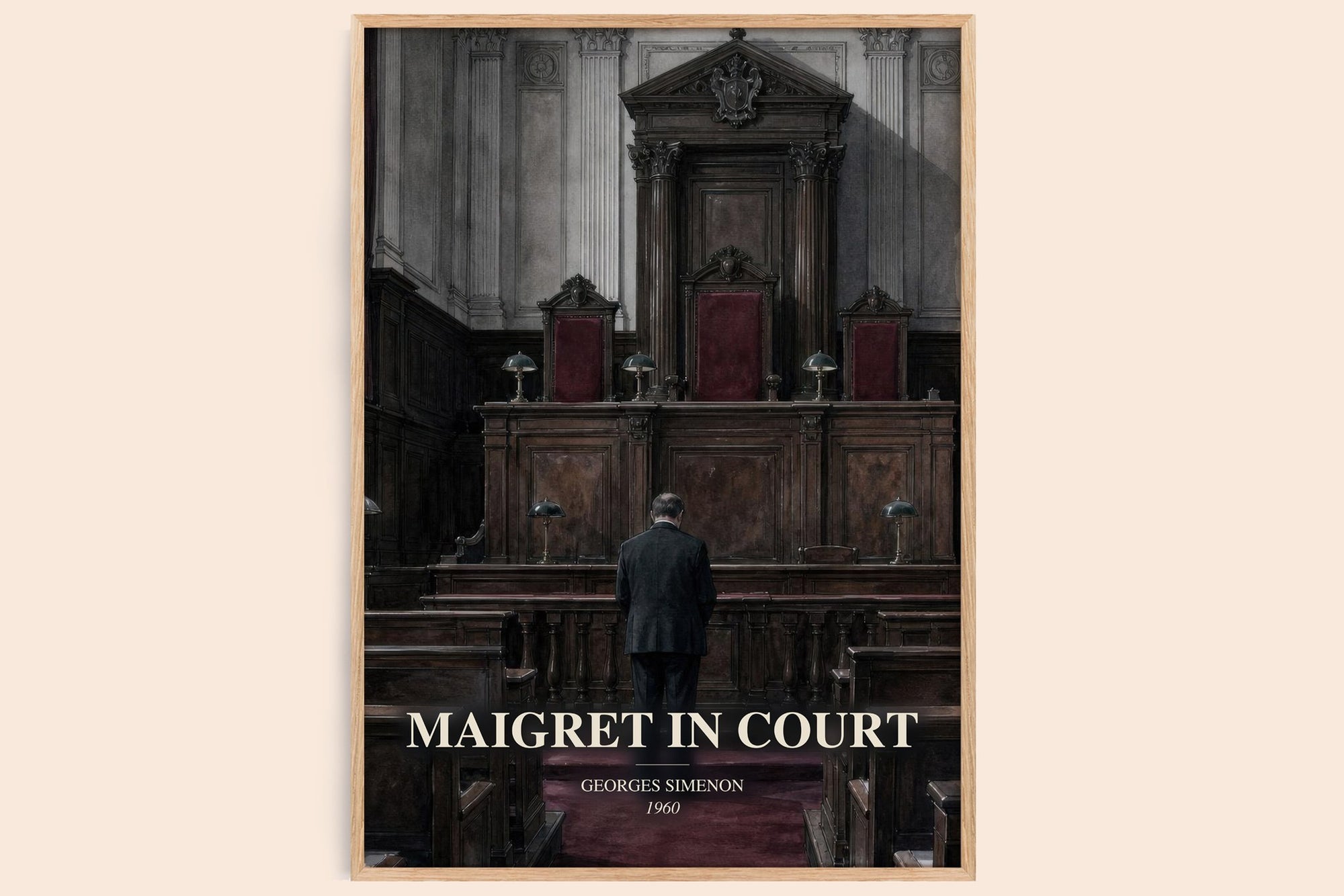 Maigret In Court watercolour book poster by Georges Simenon – framed literary art print