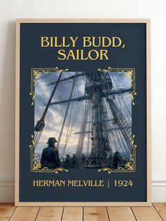 Billy Budd, Sailor Classic Book Art Print by Herman Melville – framed print leaning on a wooden floor