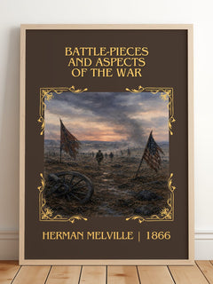Battle-Pieces And Aspects Of The War Classic Book Art Print by Herman Melville – framed print leaning on a wooden floor
