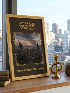 Battle-Pieces And Aspects Of The War Classic Book Art Print by Herman Melville – framed print on a city-view windowsill