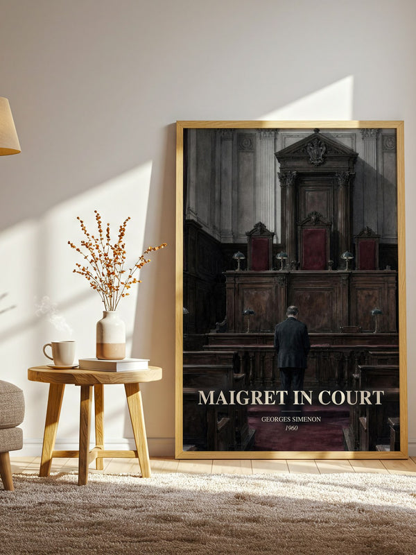 Maigret In Court watercolour print in frame leaning in hallway – mystery wall art