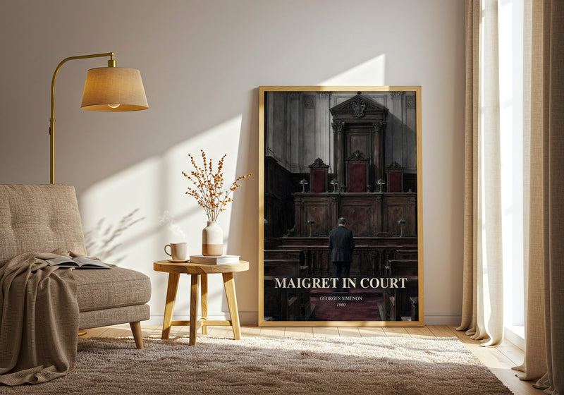 Maigret In Court watercolour print in frame leaning in hallway – mystery wall art