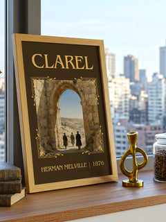 Clarel Classic Book Art Print by Herman Melville – framed print on a city-view windowsill