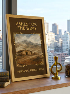 Ashes For The Wind Classic Book Art Print by Hernando Téllez – framed print on a city-view windowsill