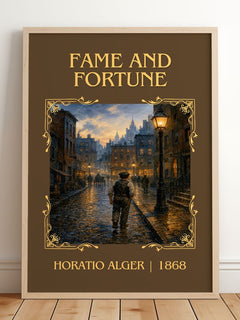 Fame And Fortune Classic Book Art Print by Horatio Alger – framed print leaning on a wooden floor