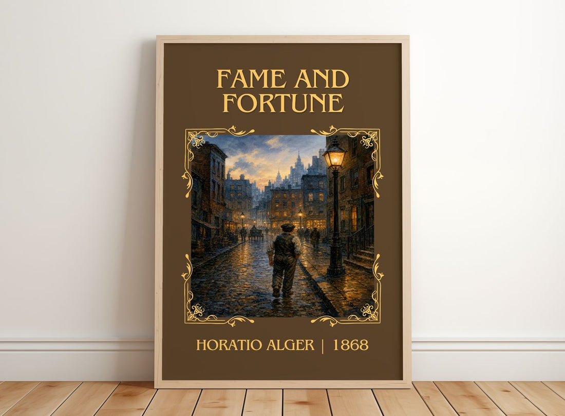 Fame And Fortune Classic Book Art Print by Horatio Alger – framed print leaning on a wooden floor