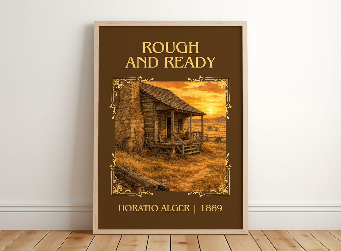 Rough And Ready Classic Book Art Print by Horatio Alger – framed print leaning on a wooden floor