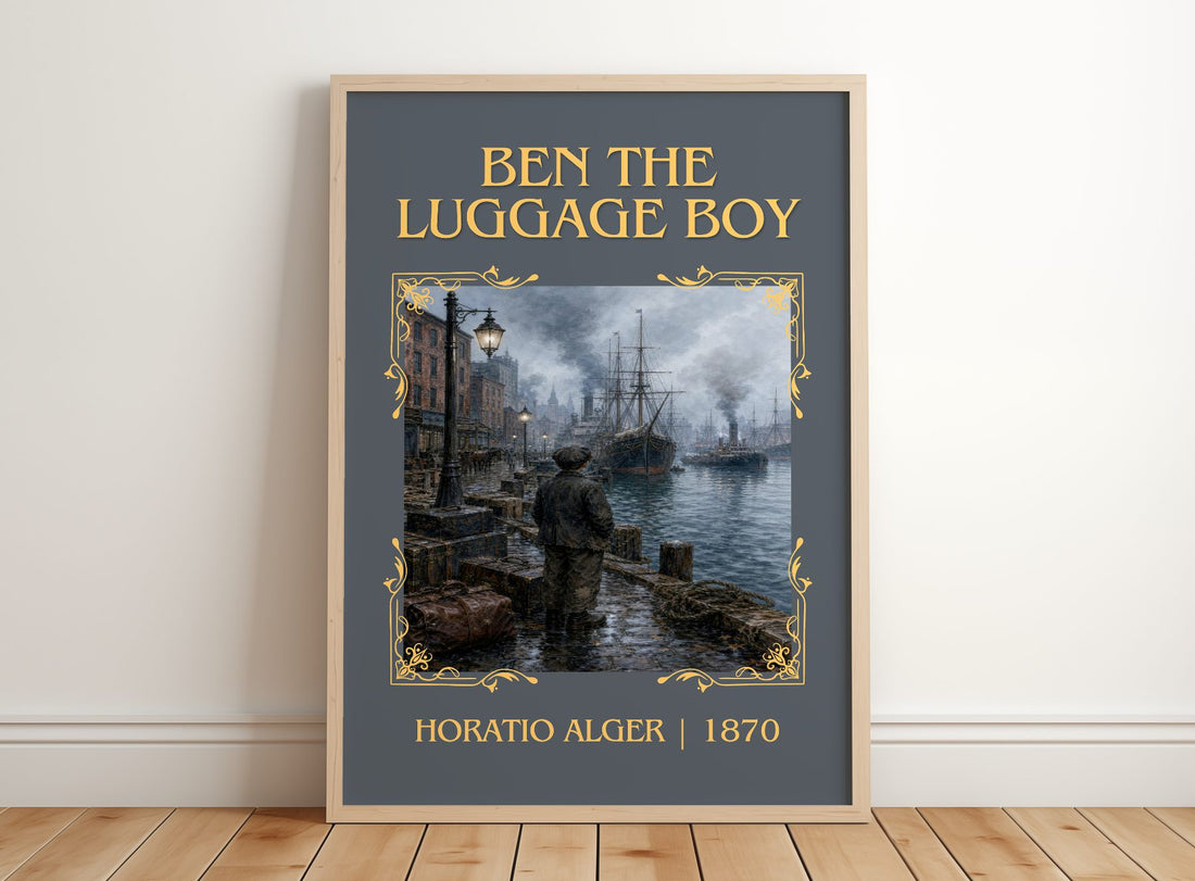 Ben The Luggage Boy Classic Book Art Print by Horatio Alger – framed print leaning on a wooden floor