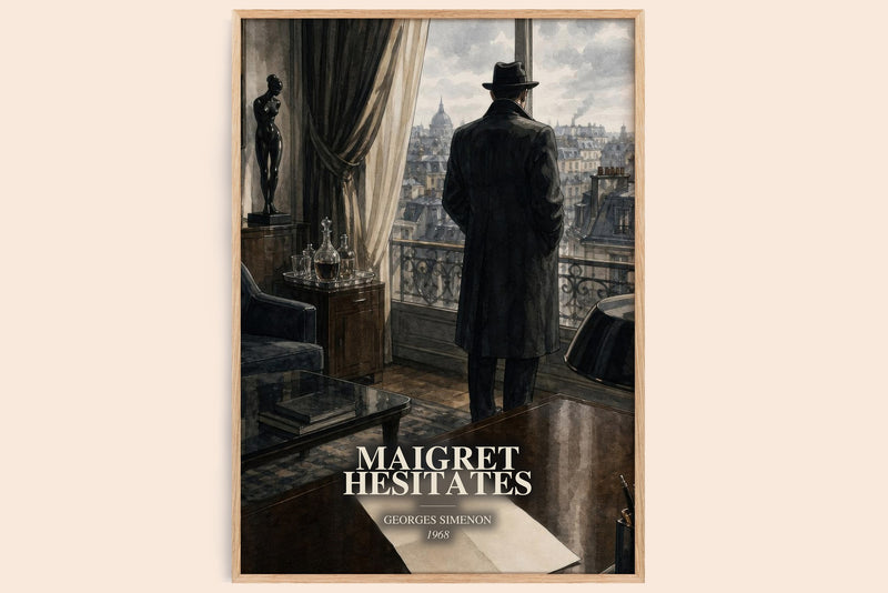 Maigret Hesitates watercolour book poster by Georges Simenon – framed literary art print