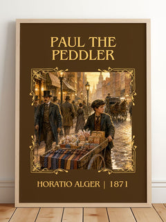 Paul The Peddler Classic Book Art Print by Horatio Alger – framed print leaning on a wooden floor