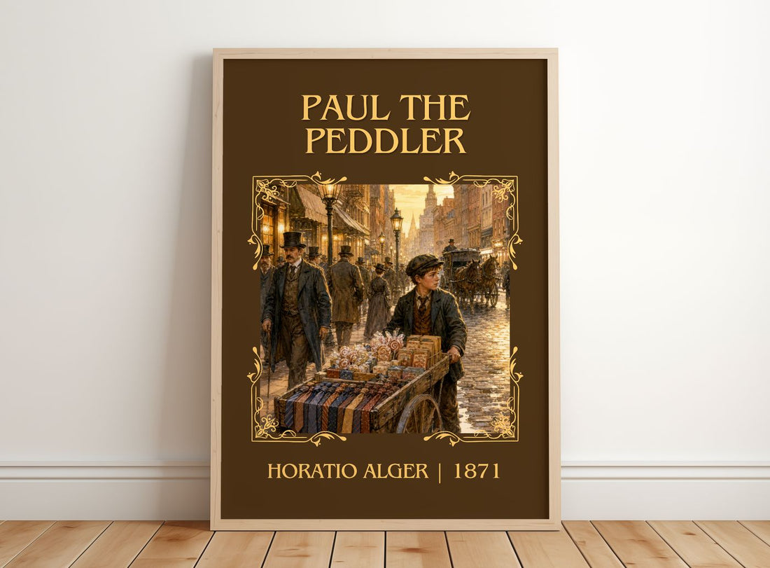Paul The Peddler Classic Book Art Print by Horatio Alger – framed print leaning on a wooden floor