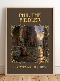 Phil The Fiddler Classic Book Art Print by Horatio Alger – framed print leaning on a wooden floor