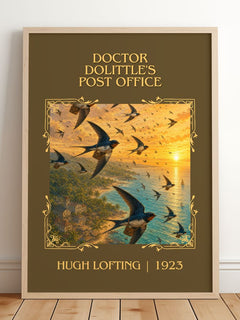 Doctor Dolittle's Post Office Classic Book Art Print by Hugh Lofting – framed print leaning on a wooden floor