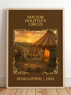 Doctor Dolittle's Circus Classic Book Art Print by Hugh Lofting – framed print leaning on a wooden floor
