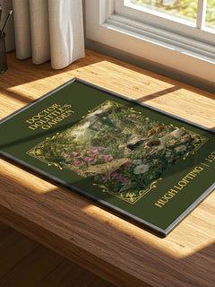 Doctor Dolittle's Garden Classic Book Art Print by Hugh Lofting – print on a sunlit desk