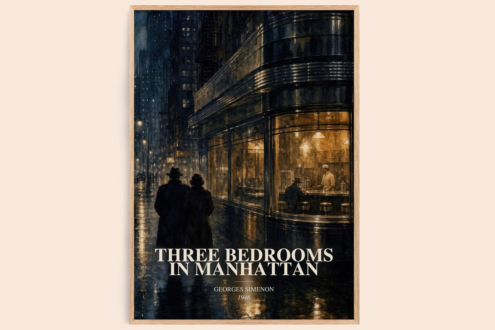 Three Bedrooms In Manhattan watercolour book poster by Georges Simenon – framed literary art print