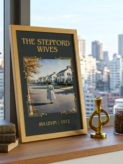The Stepford Wives Classic Book Art Print by Ira Levin – framed print on a city-view windowsill