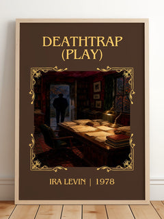 Deathtrap (Play) Classic Book Art Print by Ira Levin – framed print leaning on a wooden floor