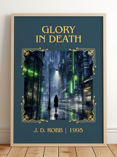 Glory In Death Classic Book Art Print by J. D. Robb – framed print leaning on a wooden floor