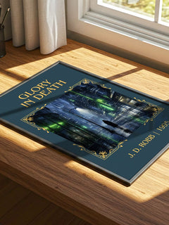 Glory In Death Classic Book Art Print by J. D. Robb – print on a sunlit desk